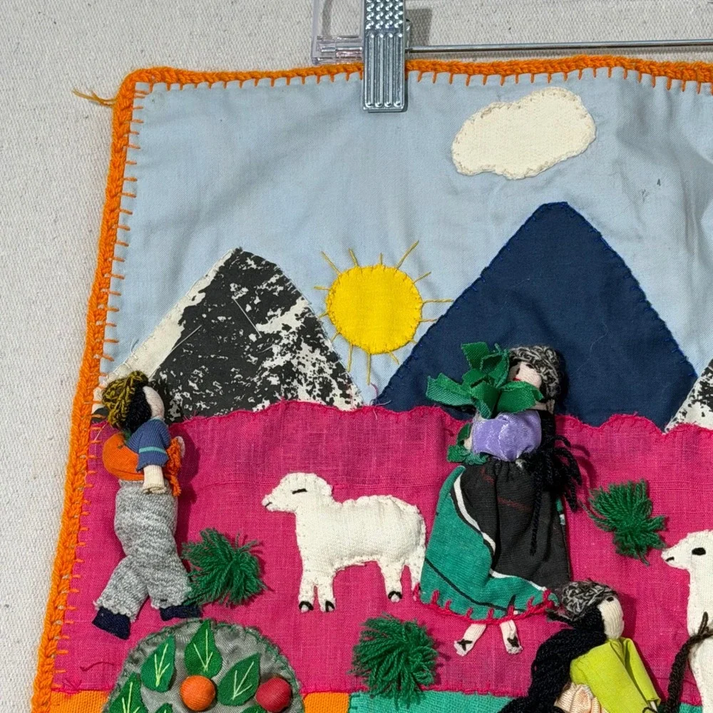 Arpillera Wall Hanging Unisex 19x19 Multicolor Folk Art Peru Textile